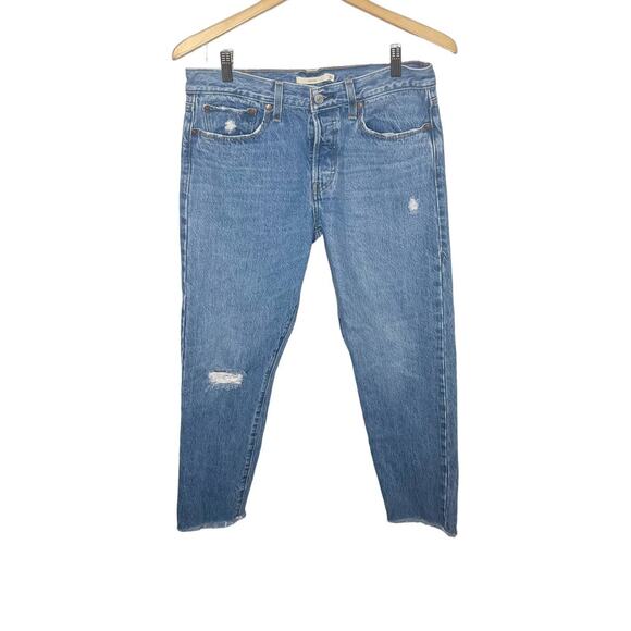 LEVI'S PREMIUM DENIM Women's 30 Wedgie Icon Ankle Jeans Distressed Denim Blue - Picture 2 of 16